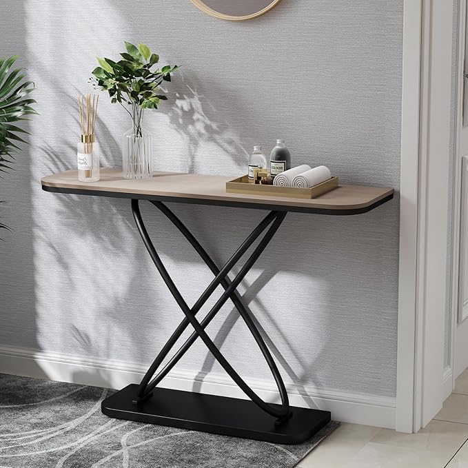 BECHAEO Farmhouse Narrow Console Table for for Living Room, 47.4" Rustic Narrow Entryway Table, Sofa Tables Behind Couch, Industrial Wooden Accent Tables for Hallway Foyer Warm Gray