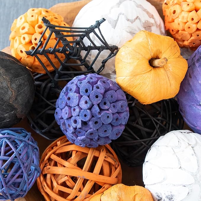 ANDALUCA Large Decorative Halloween Fall Vase Filler Bag with Orbs, Balls (Purple Orange)