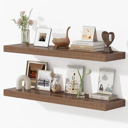 Dreamland 40 Inches Floating Shelves for Wall, 9.3" Deep Long Floating Shelves Set of 2, Large Display & Storage Shelf, Wall Shelf for Bathroom Bedroom Living Room Kitchen Office, Walnut