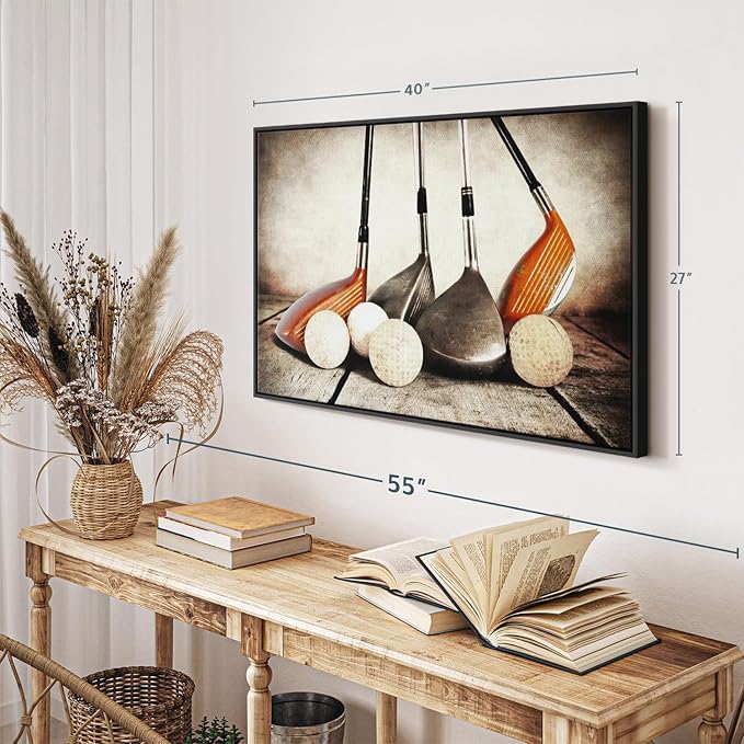 Elephant Stock Golf Sets Wall Art - Horizontal Framed Canvas - 1-Piece Mancave Wall Decor - Photography Sports Canvas Print - Yellow and Brown Decor for Wall - 40" X 27"