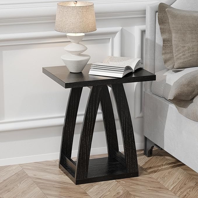 End Tables Living Room, Side Table Beside Sofa, Nightstand for Bedroom, Couch Side Table with Shelf, Modern End Table for Living Room, Black End Table Set of 2