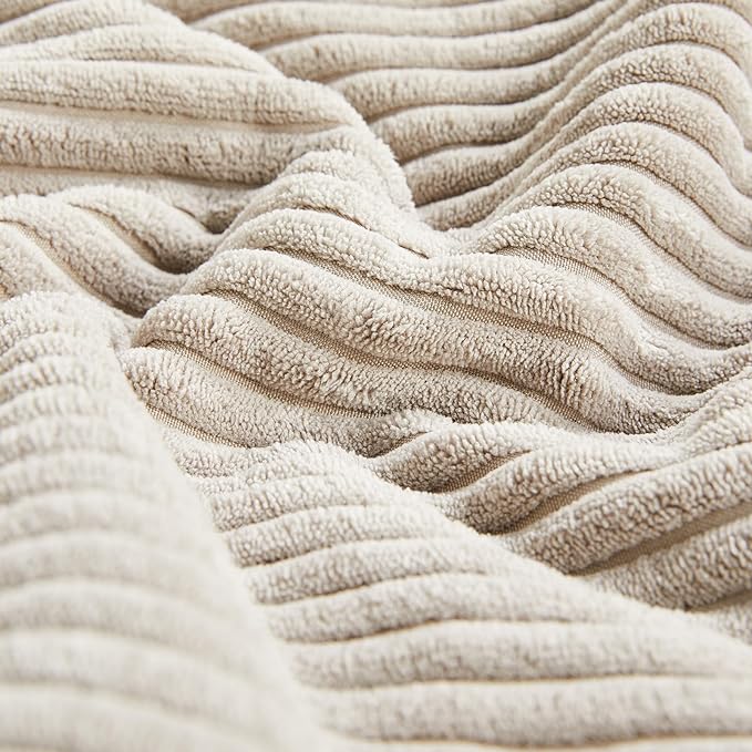 Fancy Homi 2 Packs Neutral Taupe Lumbar Decorative Throw Pillow Covers 12x24 Inch for Living Room Couch Bed Sofa, Farmhouse Home Decor, Soft Striped Corduroy Rectangle Accent Cushion Case 30x60 cm