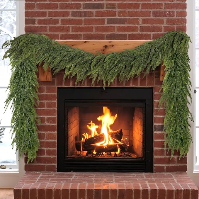 6FT Christmas Norfolk Pine Garland -1PCS, Artificial Pine Needles Garlands Faux Greenery Fake Garland for Holiday Fireplace,Table,Window,Stairs,Mante,Indoor Outdoor Decor