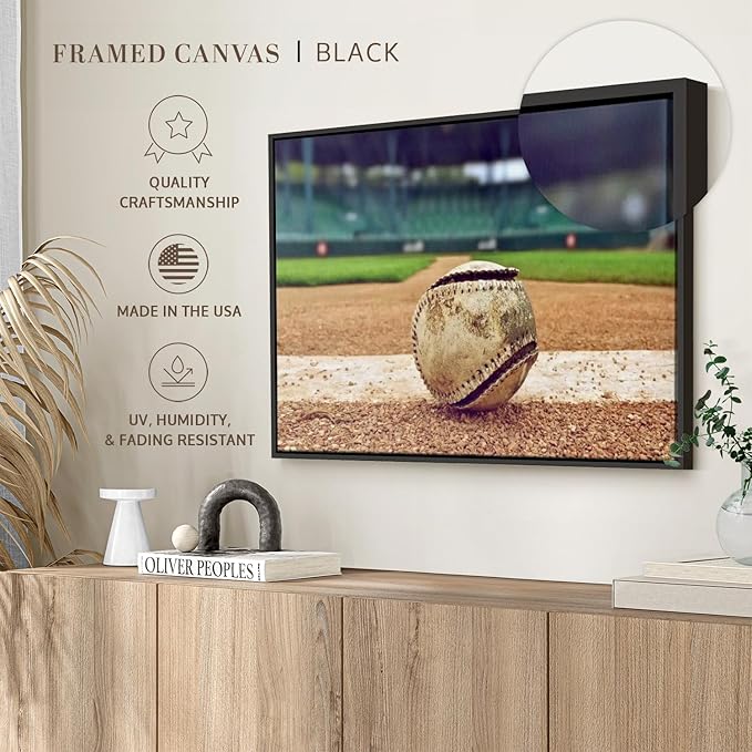 ElephantStock Baseball In Stadium Wall Art - Horizontal Framed Canvas - 1-Piece Living Room Wall Decor - Car Photography Canvas Print - Brown and Beige Decor for Wall - 40" X 27"