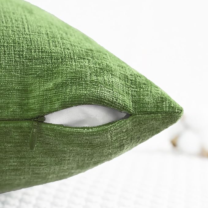 CaliTime Throw Pillow Covers Decorative 18 X 18 Inches Pack of 4 Cozy Chenille Cushion Cases for Couch Sofa Bed Living Room Home Forest Green