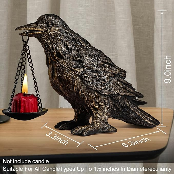 Gothic Home Decor Fake Crow Light Holder Raven Lamp Tealight Candle Holder Resin Statue Half Gold
