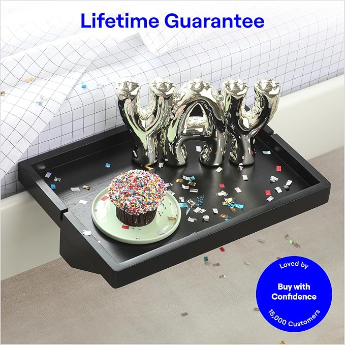 BedShelfie Bedside Shelf for Dorm Room Bunk Bed & Top Bunk, College Dorm Room Essentials, Bedside Caddy, Clip on Floating Desk Tray, Bed Side Table Storage, Loft Nightstand Decor - Cable Catch, Black