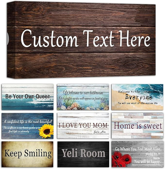 CHAOSETKEN Custom Text Sign Wall Art Personalized Family Quote Wall Decor Family Sign Canvas Prints Customized Wood Text Quote Pictures Rustic Farmhouse Decor Framed (10L x 5W)