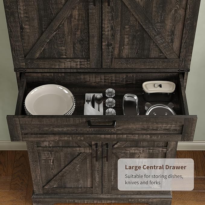 72'' Kitchen Storage Pantry Cabinet, Tall Storage Cabinet with 8 Door Shelves, 2 Cabinets and 1 Drawer, Freestanding Cupboard for Kitchen, Dining Room, Bathroom, Laundry, Living Room, Dark Rustic Oak