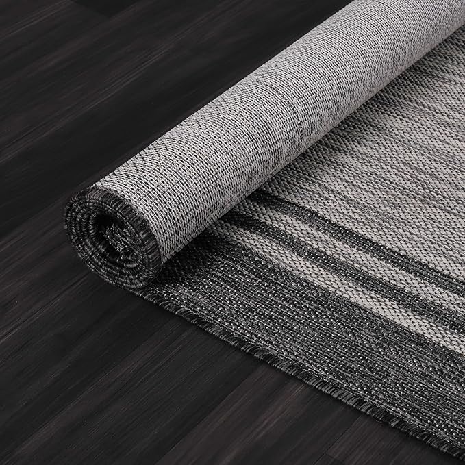 Bordered Outdoor Rug 9x12 Washable Outside Carpet for Indoor Patio Porch Waterproof Easy Cleaning Non Shedding Area Rugs Dark Gray 9 x 12