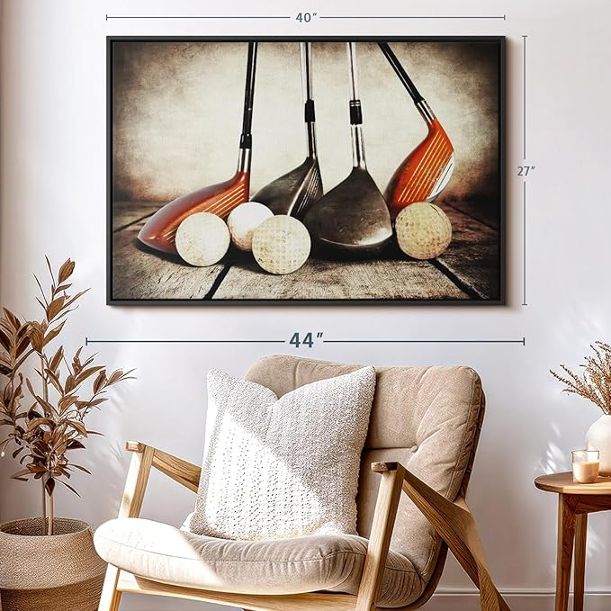 Elephant Stock Golf Sets Wall Art - Horizontal Framed Canvas - 1-Piece Mancave Wall Decor - Photography Sports Canvas Print - Yellow and Brown Decor for Wall - 40" X 27"