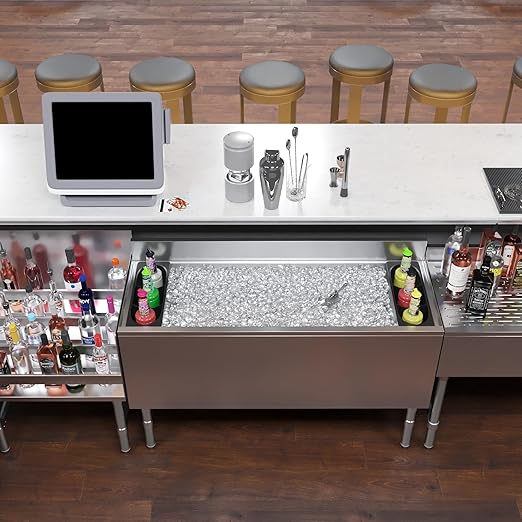 AmGood 18.5 in. x 48 in. Underbar Ice Bin with Sliding Lid | NSF | Stainless Steel Ice Chest with Sliding Lid