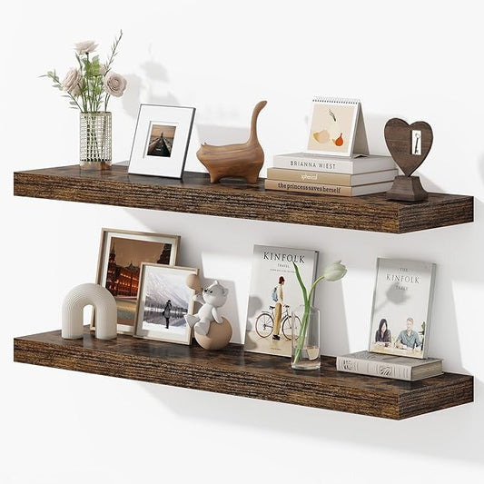 Dreamland 40 Inches Floating Shelves for Wall, 9.3" Deep Long Floating Shelves Set of 2, Large Display & Storage Shelf, Wall Shelf for Bathroom Bedroom Living Room Kitchen Office, Rustic Brown