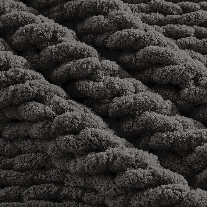 Carriediosa Chunky Knit Throw Blanket 60" X 80" Twin, 100% Hand Made Large Chenille Loop Yarn Soft Fluffy Throws for Couch Sofa Bed, Big Crochet Cozy Heavy Thick Cable Woven Blankets, Dark Grey