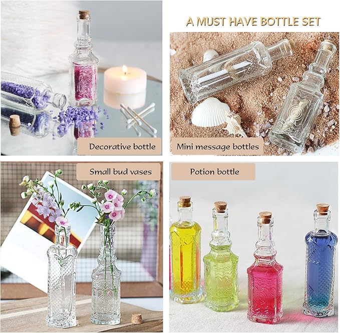 24 pcs Small Mini Clear Vintage Glass Bottles with Corks, Small Bud Vases, Decorative, Potion Bottles, 1.6oz for Party Wedding DIY Decoration/ Sand Art Bottles/Spell Jars/Message In a Bottle Kit