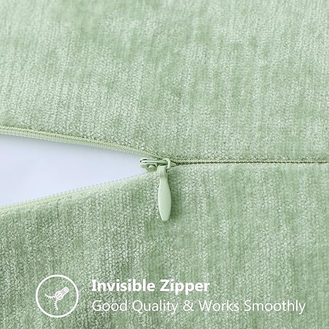 decorUhome Chenille Soft Throw Pillow Covers 16x16 Set of 2, Farmhouse Velvet Neutral Decorative Euro Pillow Covers with Stitched Edge for Couch Sofa Bed Home Decor, Sage Green