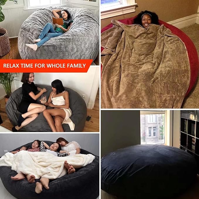 Big Huge Giant Bean Bag Chair for Adults, (No Filler) Bean Bag Chairs in Multiple Sizes and Colors Giant Foam-Filling Required- Machine Washable Covers, Double Stitched Seams (Purple,5FT)