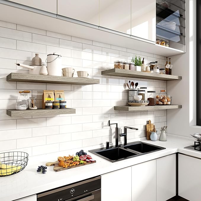 36 Inch Floating Shelves, 12 Inch Deep Floating Shelves for Wall, Floating Shelf with Invisible Brackets, Deep Shelves for Bathroom, Bedroom, Living Room, 2 Pack, Vintage Gray Oak