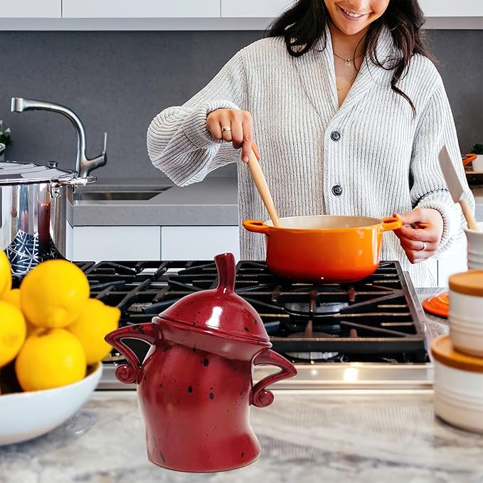 Canister with Attitude, Creative Forked Waist Jars with Lids, Retro Spotted Cup Food Cans Kitchen Storage Jars Airtight Canister for Tea Pot Desktop Cup Ornament(Red)