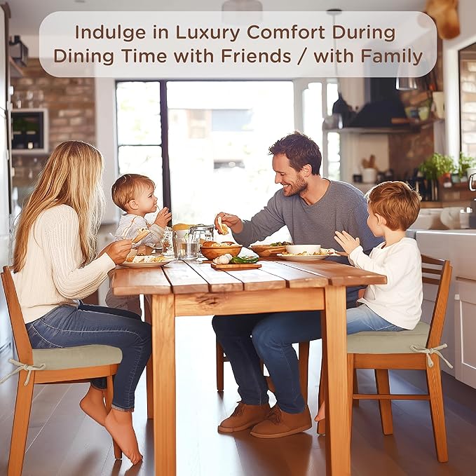 Codi 6 Pack Dining Chair Cushions, Thick Chairs Pads for Indoor Kitchen Room - Washable, Non-Slip Seat Cushion with Ties, 16.5"x16.5"x 3.5", Set of 6, Beige