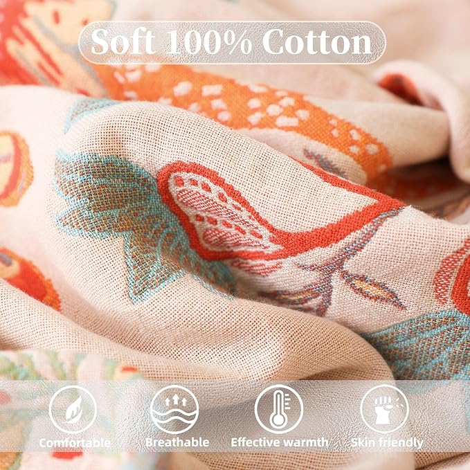 Boho Throw Blanket for Bed - 100% Pure Cotton Ultra Soft Rustic Quilt - Farmhouse Decor Bed Blankets, All Season Rustic Throw for Sofa Couch Chair(80''x 90'', Floral)