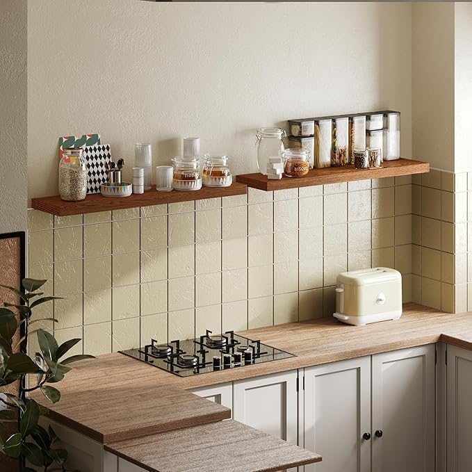 BAMEOS Floating Shelves,40 in W x 8in D Wall Mounted Wooden Shelves with Invisible Brackets Set of 2, Hanging Wall Shelves Decoration for Bedroom, Bathroom, Living Room and Kitchen