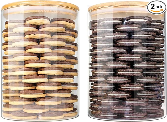 Glass Jars with Bamboo Lids, Glass Food Jars and Canisters Sets, Flour Jar, Large Food Canister with airtight lids, Flour Storage Container, Pantry Jars, 100oz