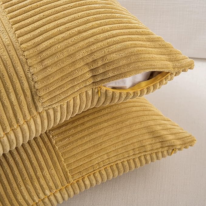 Fancy Homi 2 Packs Mustard Yellow Long Lumbar Decorative Throw Pillow Covers 16x24 Inch for Couch Bed, Rustic Farmhouse Boho Home Decor, Soft Striped Corduroy Rectangle Accent Cushion Case 40x60 cm