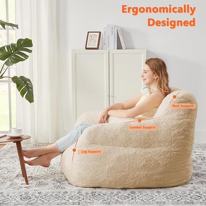 Bean Bag Chair for Adults with Pillow,Oversized Bean Bag Couch for Adults Chairs,Giant Lazy Couch Sofa Chairs with Filler,Large Reading Chair for Living Room Bedroom,Apricot
