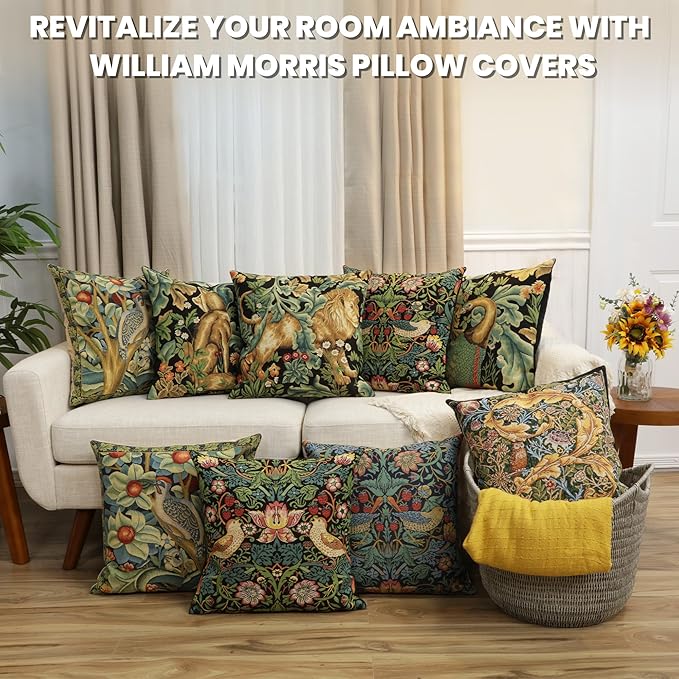 Charlotte Home Furnishings Throw Pillow Covers, Decorative Boho Pillow Covers for Couch, Living Room, Blue Strawberry Square Cushion Cases 18x18 in, European Cotton Jacquard Woven, Cozy Bedroom Decor