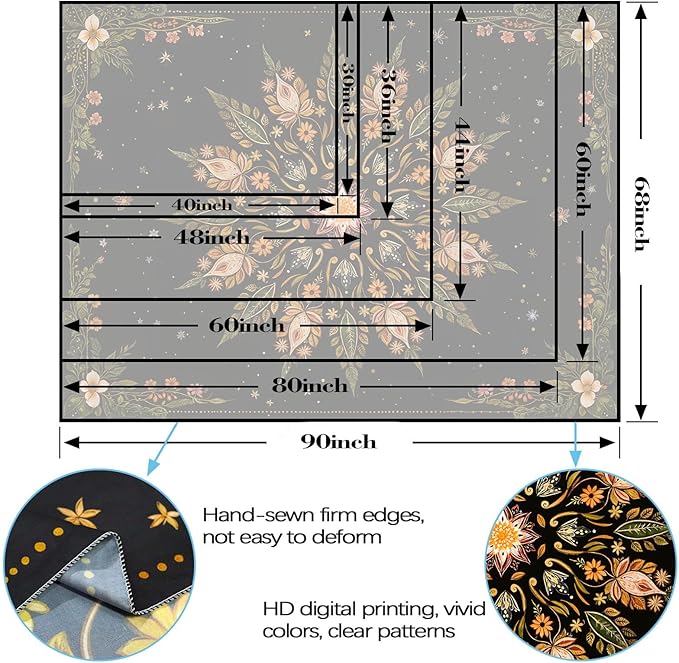 Fowocu Boho Floral Mandala Tapestry for Bedroom Aesthetic Vintage Bohemian Flower Wall Tapestry Black Green Hippie Indian Extra Large Tapestries Wall Hanging for Living Room Dorm Decor 90 x 68 Inch