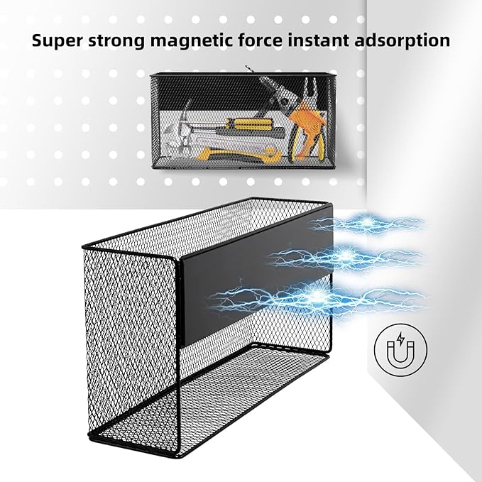 Black Magnetic Basket for Refrigerator, Black Magnetic Basket Organizer Magnetic Spice Rack, Magnetic Locker Organizer Holder for Kitchen Storage, Magazine, Whiteboard