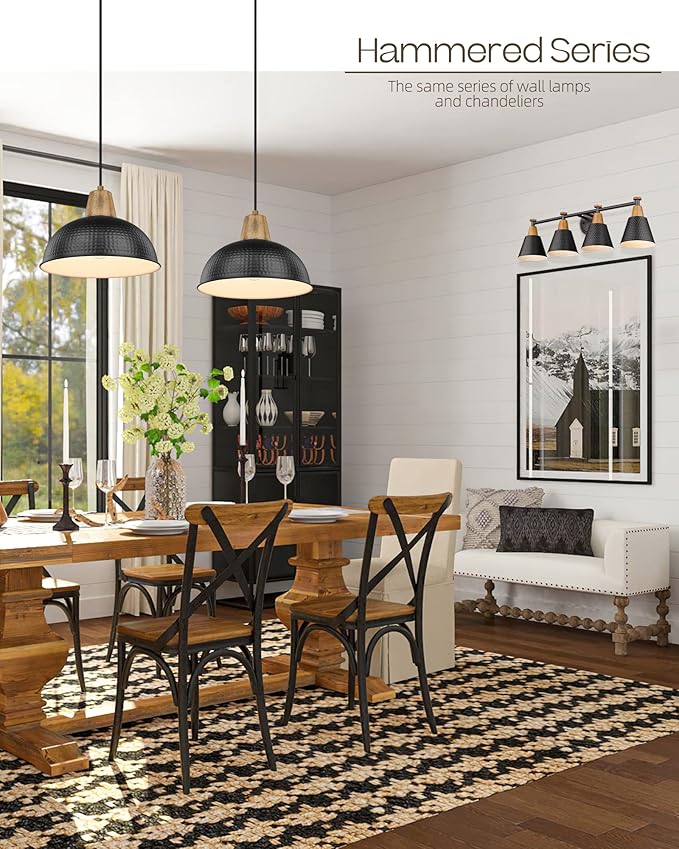 FEMILA Bathroom Vanity Light, 4-Lights Bathroom Light Fixtures Over Mirror, Modern Wall Mounted Lamp, Hammered Metal Shade, 4FG59B-4W BK