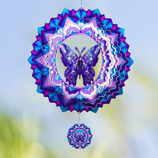 Butterfly Wind Spinner,Hanging Wind Spinners Outdoor for Garden Decoration，12 inch 3D Stainless Steel Wind Sculpture for Indoor/Outdoor Decor