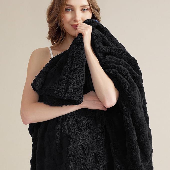 Bedsure GentleSoft Twin Blanket for Bed Black - Super Soft Cozy Blankets for Women Men Girls, Cute Fuzzy Fleece Throws for Bedroom Couch, 60x80 Inches