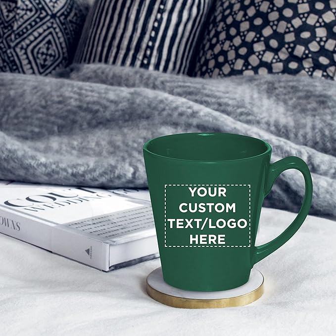 DISCOUNT PROMOS Custom Glossy Ceramic Latte Coffee Mug 12 oz. Set of 100, Personalized Bulk Pack - Perfect for Tea, Espresso, Cappuccino, Hot Cocoa - Green