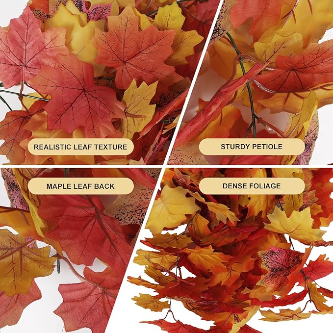 Fall Maple Leaf Hanging Plants Artificial Autumn Leaves Vines Outdoor Autumn Outdoor Decor, Artificial Fall Maple Leaves, Hanging Plants for Autumn Harvest Festival, Fake Plants Indoor(Yellow)