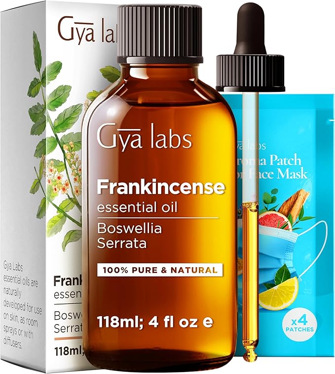 Gya Labs Frankincense Essential Oil - Huge 4 Fl Oz - 100% Pure Natural Frankincense Oil for Skin, Face, Body, Massages - Premium Grade for Wellness, Comfort & Candle Making Scent