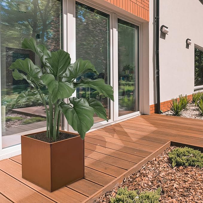 Corten Steel Planter Box Outdoor Planter Metal Square Large Steel Flower Pot Rustic Cube Patina Tall Plant 20 Inch Durable Antique for Commercial Residential Patio Deck Yard Garden