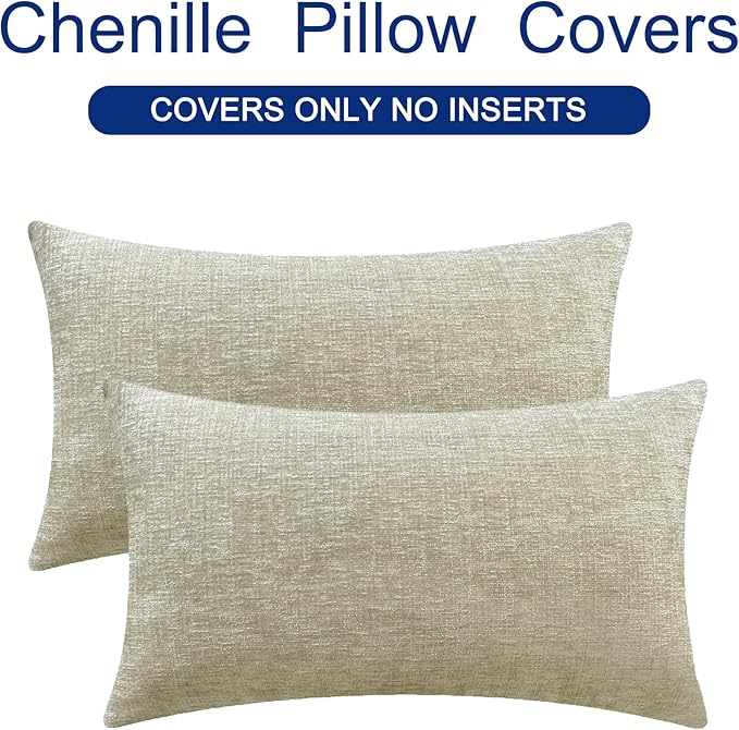 CaliTime Throw Pillow Covers Decorative 16 X 26 Inches Pack of 2 Cozy Chenille Cushion Cases for Couch Sofa Bed Living Room Home Light Taupe