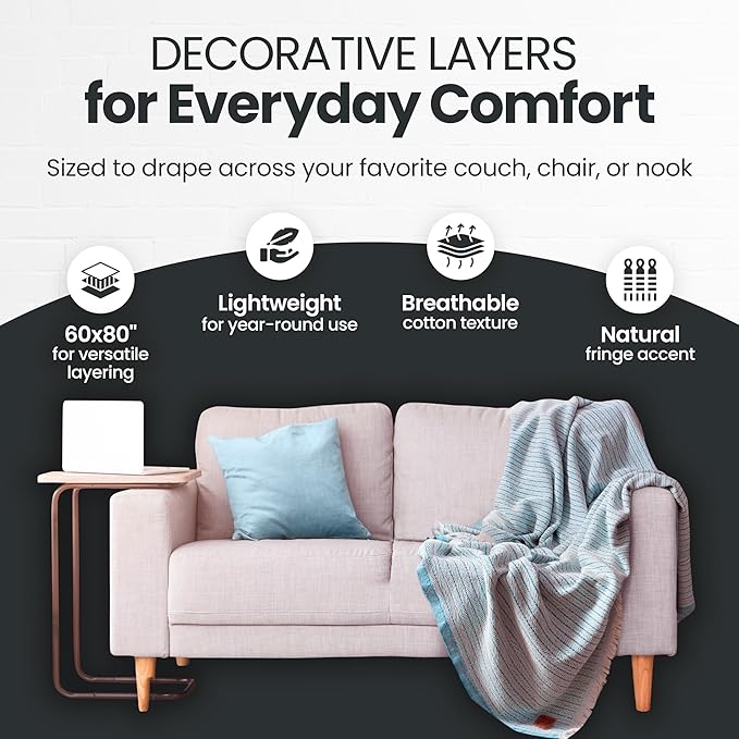 Gold Case Throw Blanket for Couch – 100% Recycled Turkish Cotton Blankets & Throws – Elegant Decorative Throw Blankets for Living Room Sofa – Woven Throws for Couch – Vintage Grey– 60x80