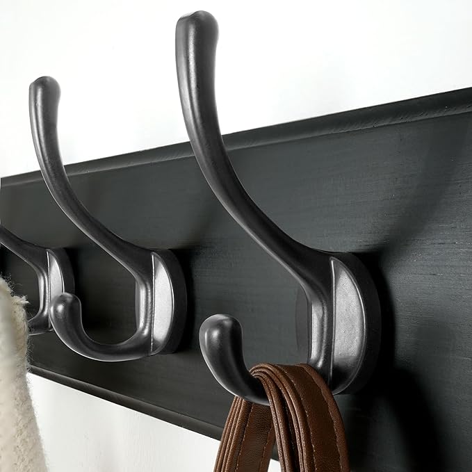 Dseap Coat Rack Wall Mount: Modern, Patented, Heavy-Duty, 17.4" Long 5-Double-Hooks Wooden Hanger Hook Rail for Winter Coats Hat Jacket Clothing, Black