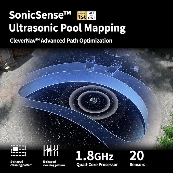 Beatbot AquaSense Pro Pool Robot Vacuum, 5-in-1 Cleaning with 2*Clarifying Agent Kits, Smart Surface Parking, Clarifies & Skims Water, Ideal for Inground Pools up to 3,299 Sq.ft - Navy Blue