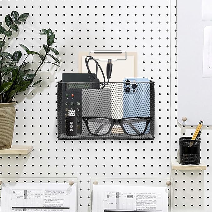 Black Magnetic Basket - Refrigerator Spice Rack & File Holder Locker Organizer - Wire Mesh Magnetic Shelf for Kitchen Storage