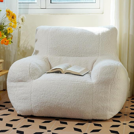 Giant Bean Bag Chair, Lambswool Bean Bag Chair for Adults, Eco-Friendly Filling Soft Bean Bag, White Been Bag for Bedroom, Living Room