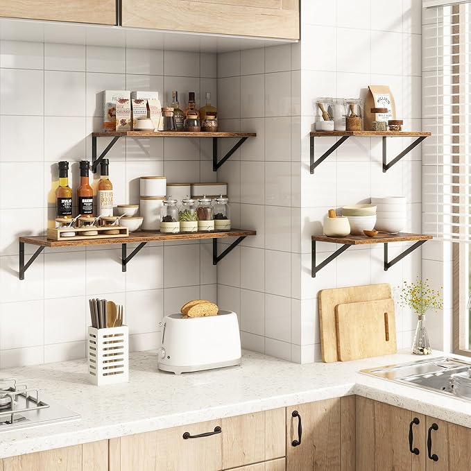 36"W x 10"D Floating Shelves, 10 Inch Deep Floating Shelves, Farmhouse Rustic Deep Wall Shelves for Home Decor, Wide Large Floating Shelf for Bathroom, Living Room, Kitchen, Study Room, Rustic Brown