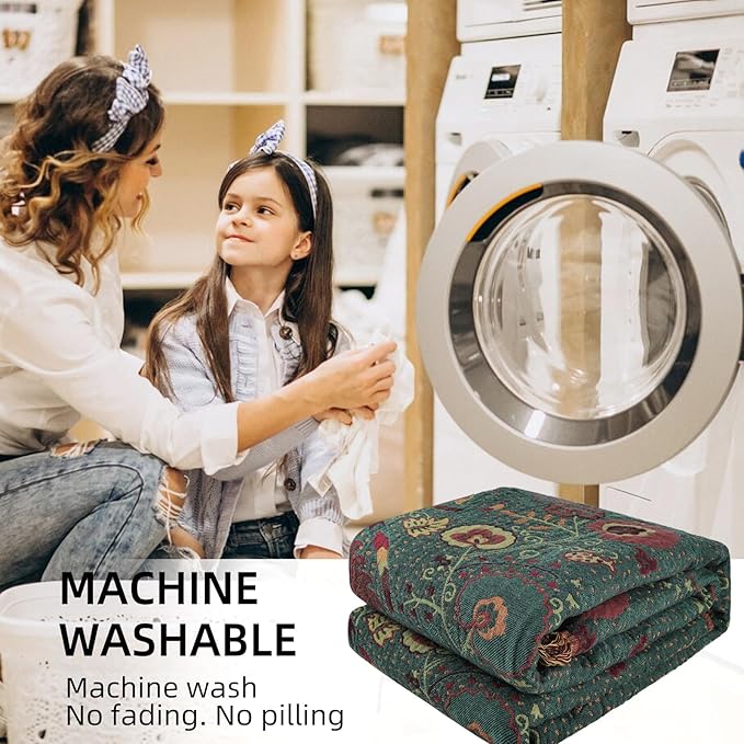 Boho Throw Blanket for Bed - 100% Pure Cotton Ultra Soft Rustic Quilt - Farmhouse Decor Bed Blankets, All Season Rustic Throw for Sofa Couch Chair(60''×80'', Floral)