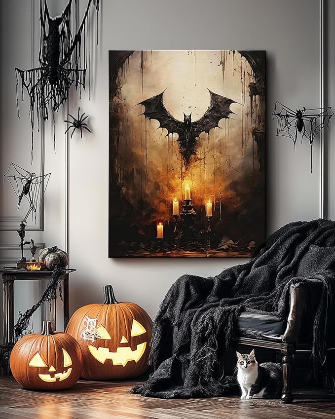 AbcCustomize Halloween Canvas Wall Art - Vintage Moody Bat Poster, Gothic Dark Academia Wall Decor, Spooky Halloween Decor for Farmhouse & Cottage, Fall Decorations Indoor for Living Room & Bedroom