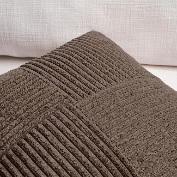 Fancy Homi 2 Packs Dark Brown Lumbar Decorative Throw Pillow Covers 12x20 Inch for Living Room Couch Bed, Rustic Farmhouse Boho Home Decor, Soft Striped Corduroy Rectangle Accent Cushion Case 30x50 cm