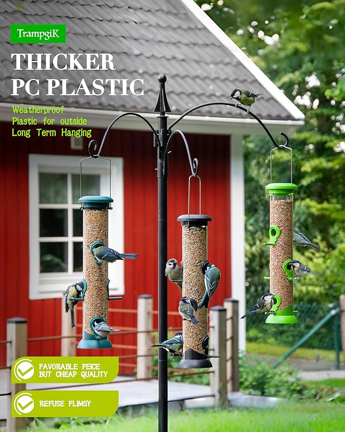 Bird Feeder Premium Hard Plastic for Wild Bird Feeders for Outdoors, Tube Bird Feeders for Outdoors Hanging,14 Inch 6 Port Lawn,Pack of 1